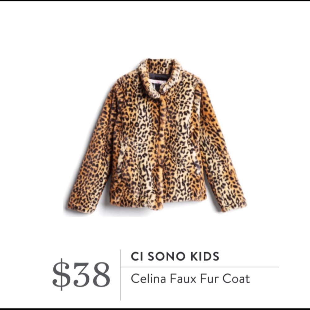 Leopard faux fur girls coat